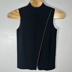 Lafayette 148 Sleeveless Sweater Vest Womens Medium Black Mock Neck Crossover
